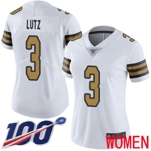 New Orleans Saints Limited White Women Wil Lutz Jersey NFL Football 3 100th Season Rush Vapor Untouchable Jersey